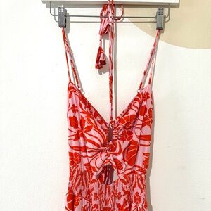 Aakaa Red and Pink Floral Jumpsuit